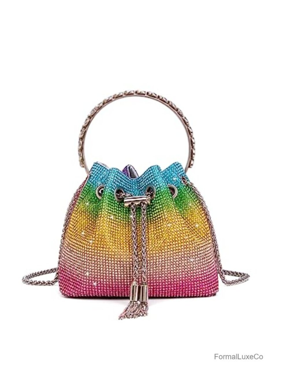 Crystal Rhinestone Clutch Purse Sparkly Evening Handbag Drawstring Shoulder Bag